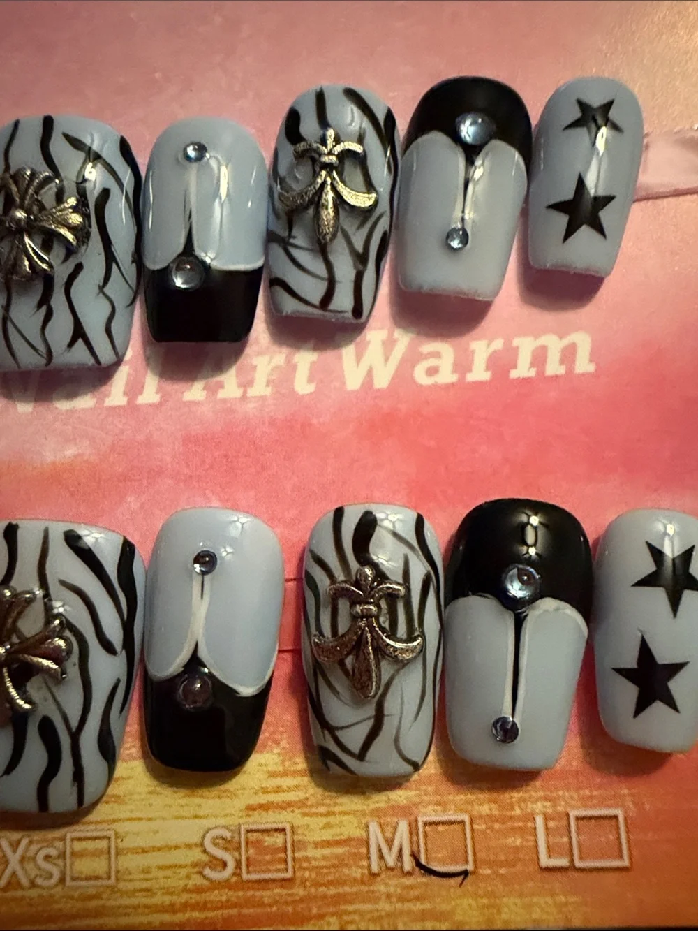 Baby blue & White Zebra Star Accent handmade acrylic Press-On Nails